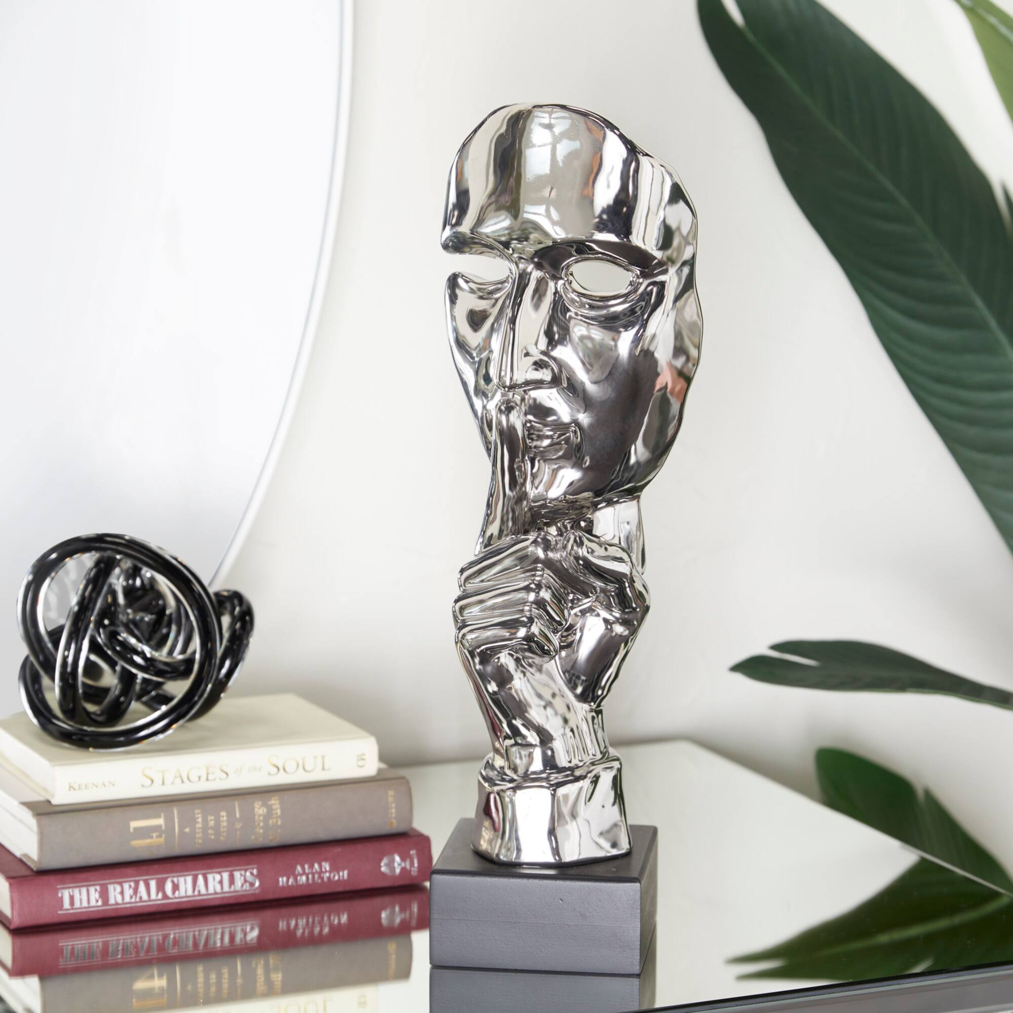 Silver Porcelain Contemporary Sculpture, 17" x 5" x 5"
